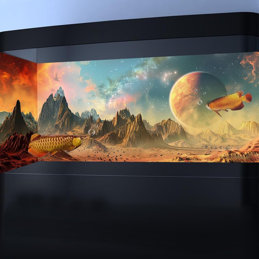 Cosmic Aquarium Background,Cool Galaxy Parallel Space Themed Fish Tank Background, Tropical Desert Terrarium Background 36X24IN with 8 EVA Double-Sided Tape