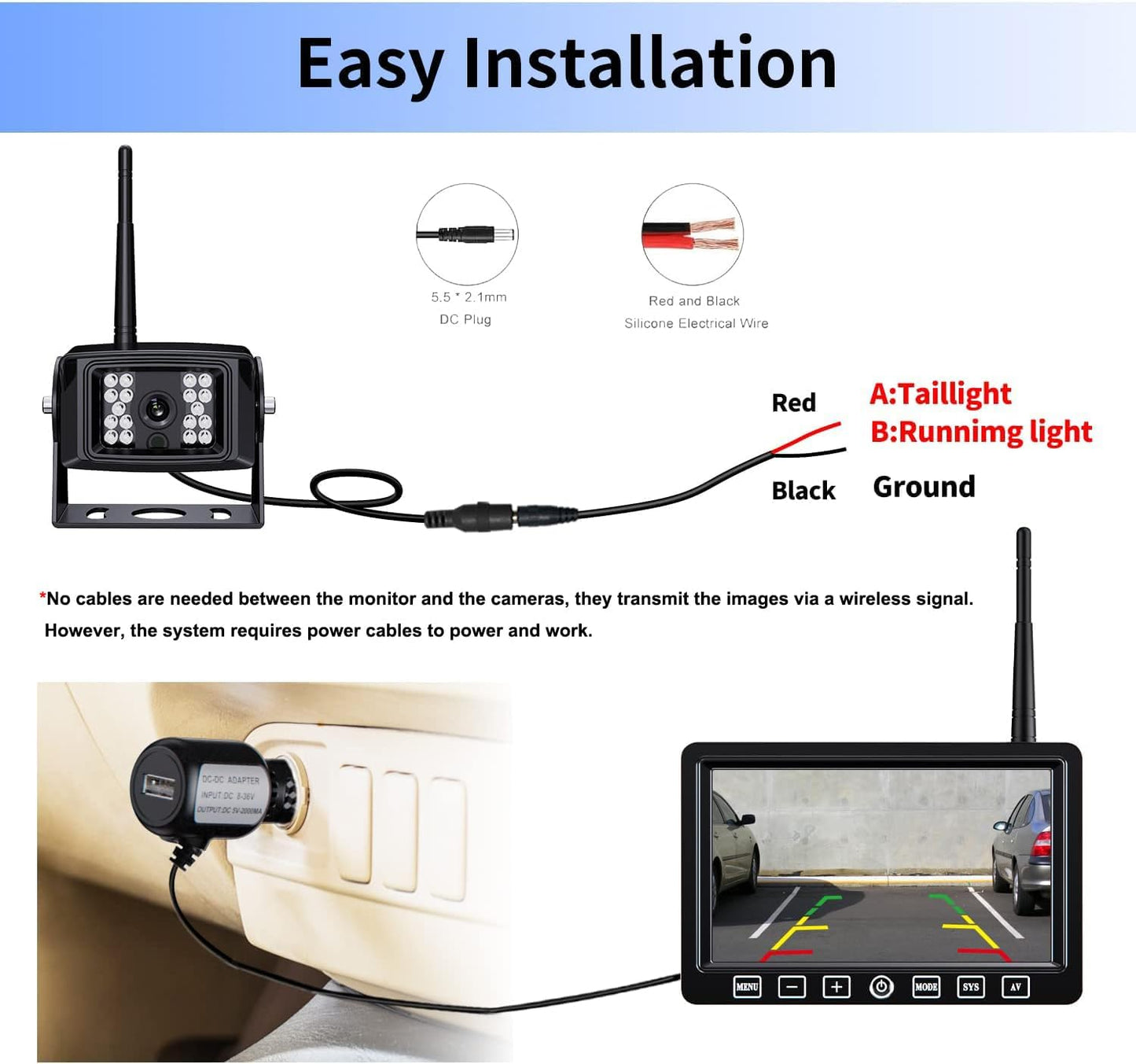 Wireless Backup Camera System with 7-Inch DVR Dual/Quad Split Touch Monitor, IP69 Waterproof HD 1080P Wireless 2 Rear View Side View Camera for RV Trailer Truck 5th Wheel,BW702