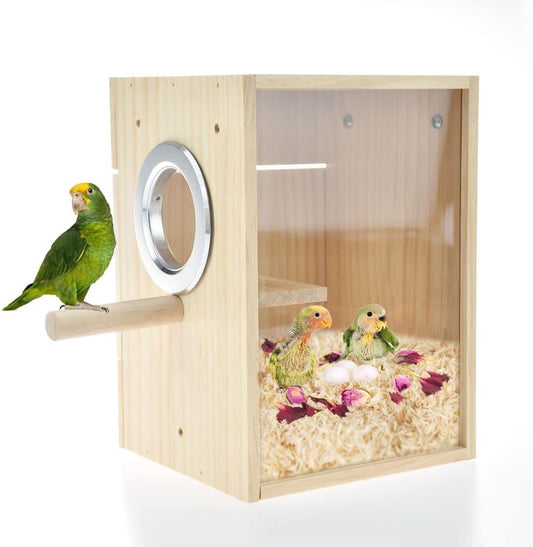 Bird Nest Box Parakeet Breeding Nest Box Bird Nest House Wooden Acrylic Transparent Breeding Box for Finch Lovebirds Cockatiel Budgie Conure Parrot