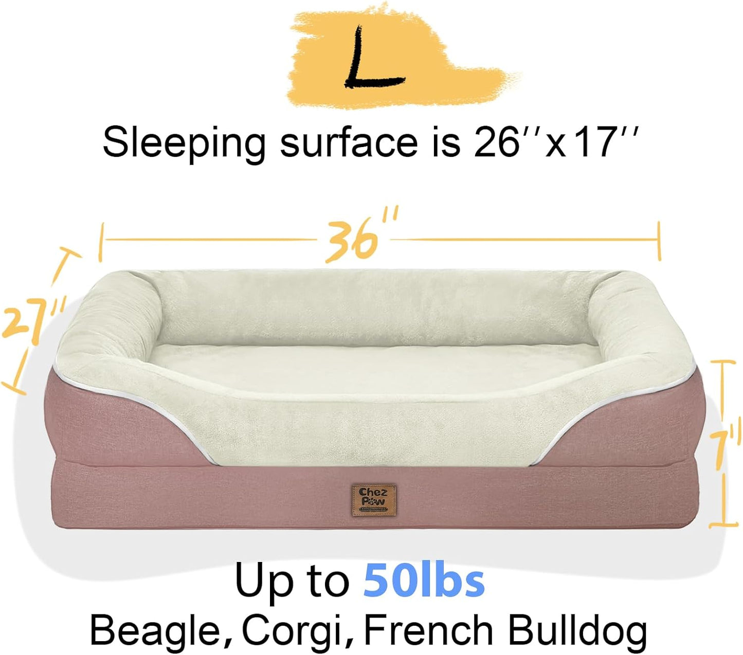 Orthopedic Foam Large Dog Bed XLarge Dog Beds with Removable Washable Cover Pet Bed with Bolster Waterproof Cover Extra Large Dogs Beds Big Size Pet