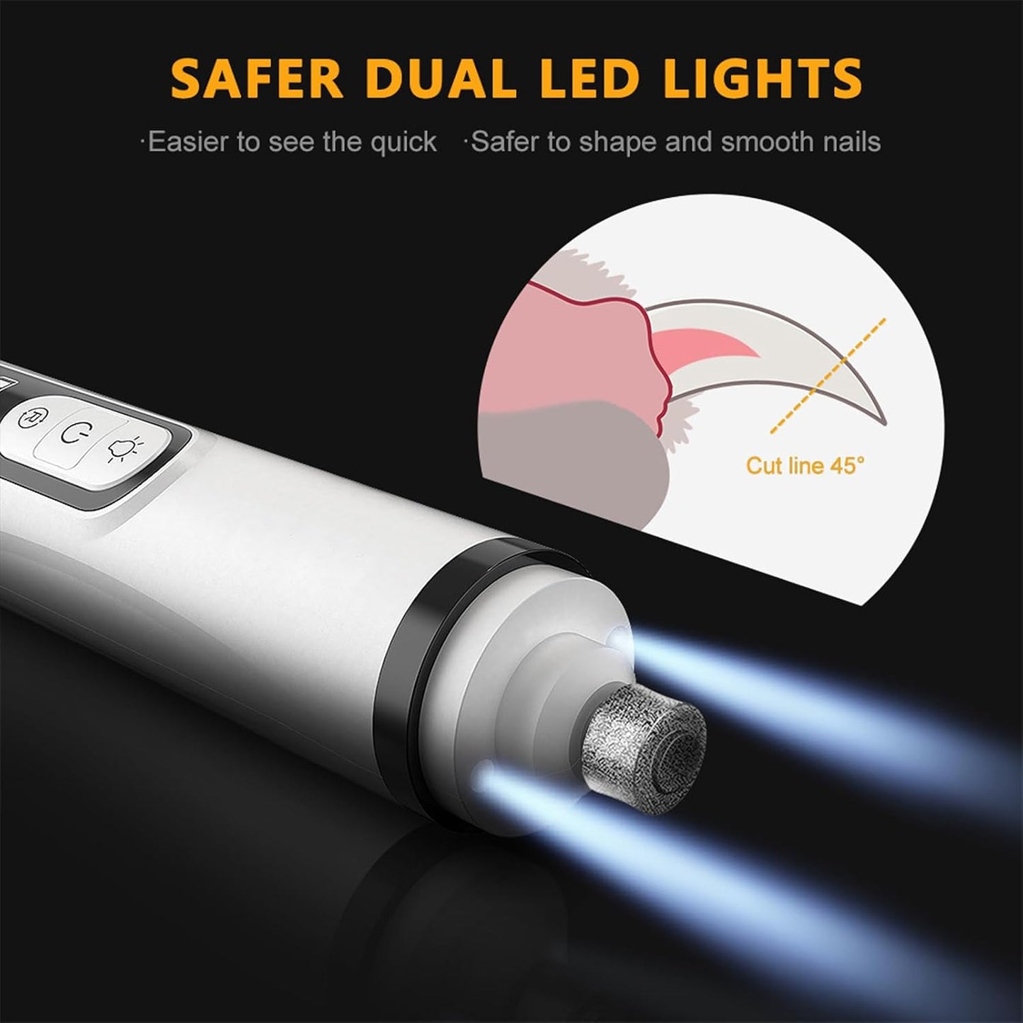 Heusom Silent Groom Pro Nail Grinder Cordless for Small Large Dogs - 3 Speeds Quiet Cat Dog Nail Trimmer with 2 LED Lights, 2000mAh Rechargeable for Thick Nails with Replacement Heads (1pc+1 Head)