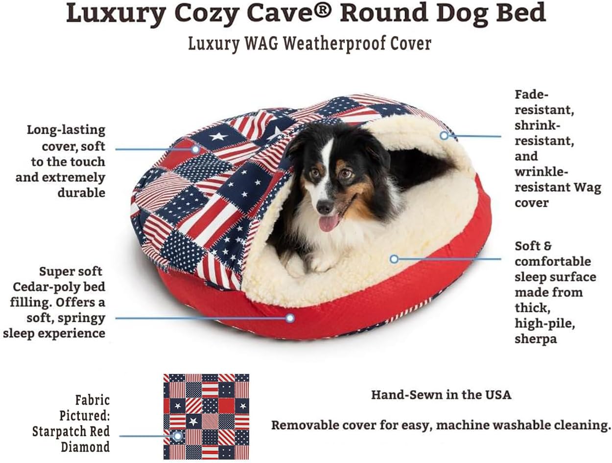 Snoozer Luxury Cozy Cave Dog Bed - Indoor Dog Bed with Cover Cave, Covered Calming Burrow for Small & Medium Sized Pets with Blanket Attached, Enclosed, Washable - Large, Barkely Black Diamond