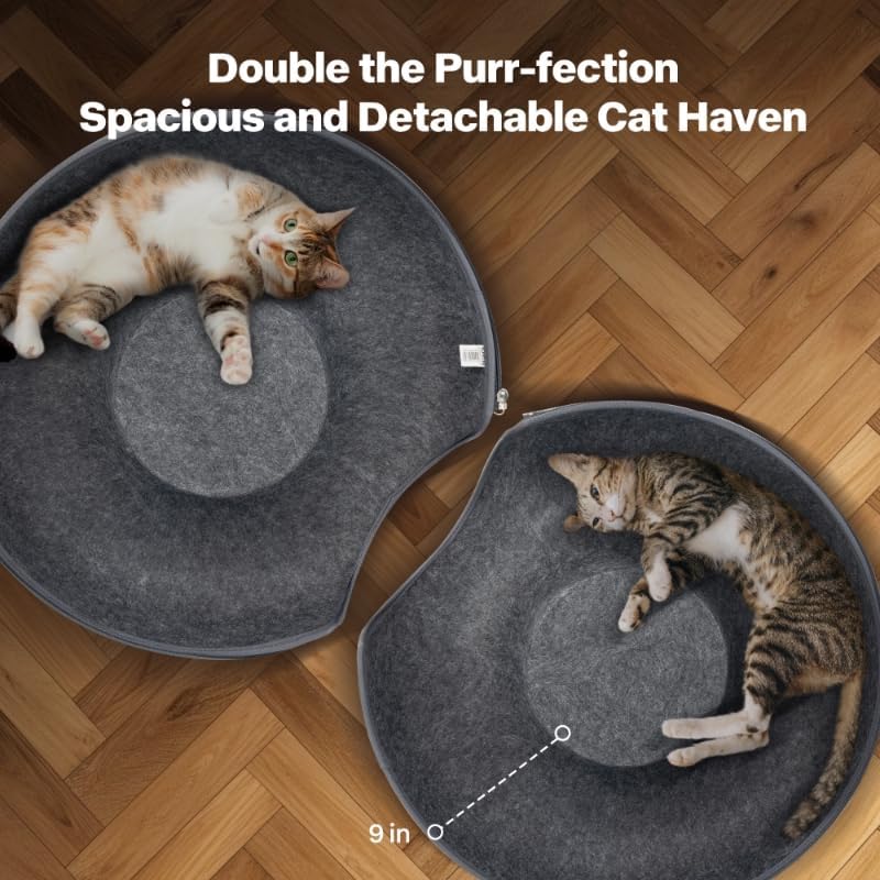 Pawise Peekaboo Cat Cave Donut Tunnel Bed, Cat Tunnel Bed,Bonus Separate Pom-Pom Bell Toy (Not Attached to Cave),Convertible Felt Cats Cave for Indoor Catty(X-Large)