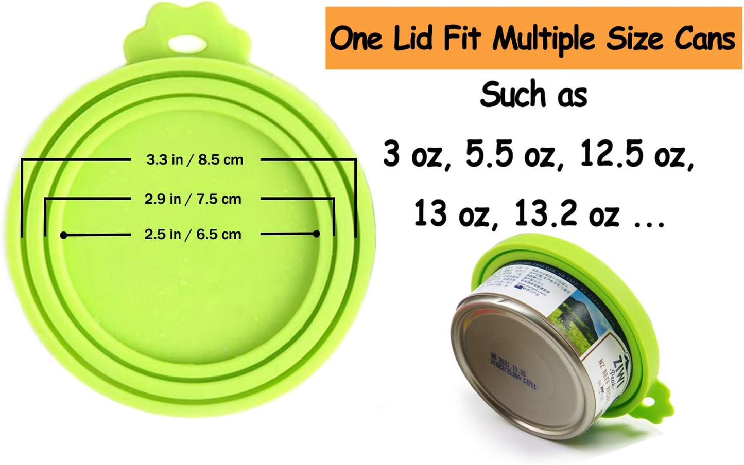 Comtim Pet Food Can Cover Silicone Can Lids for Dog and Cat Food(Universal Size,One fit 3 Standard Size Food Cans),Green and Orange