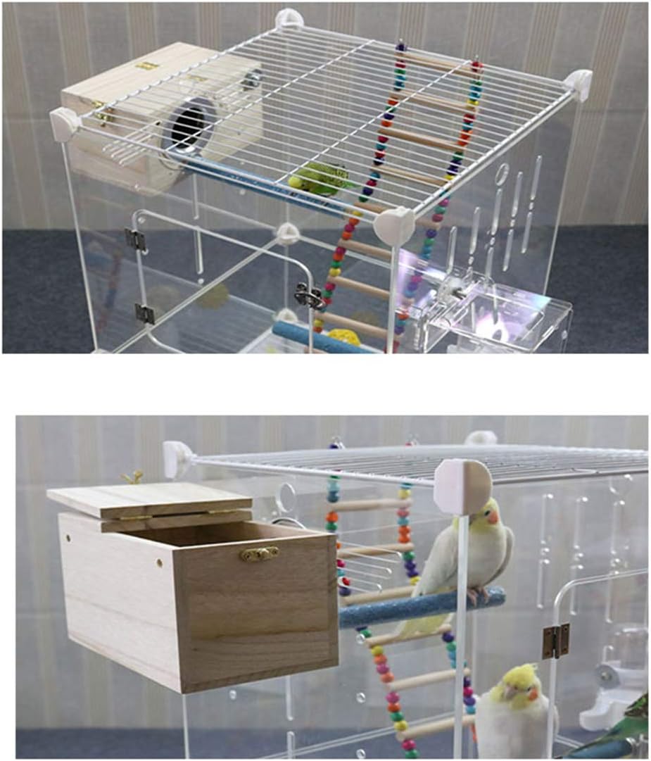 PINVNBY Parakeet Nesting Box Bird House Wood Breeding Box Parrots Mating Box for Lovebirds,Cockatoo,Budgie, Finch,Canary and Medium-Sized Birds(XL)