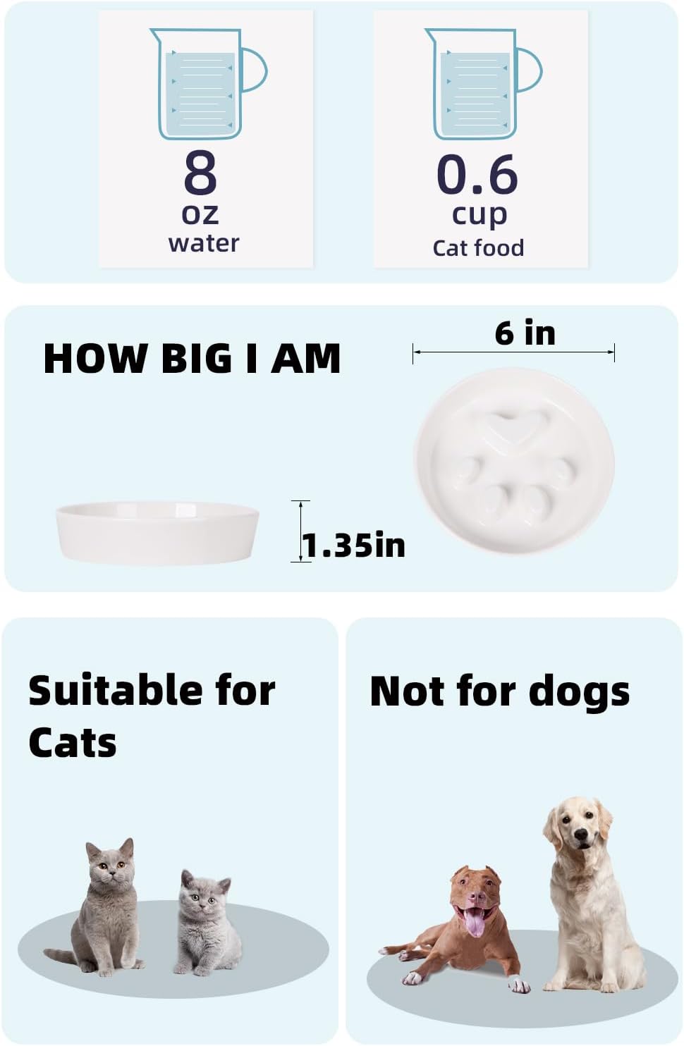 Slow Feeder Cat Bowls, Ceramic Fun Slow Eater Bowl for Cats (White)