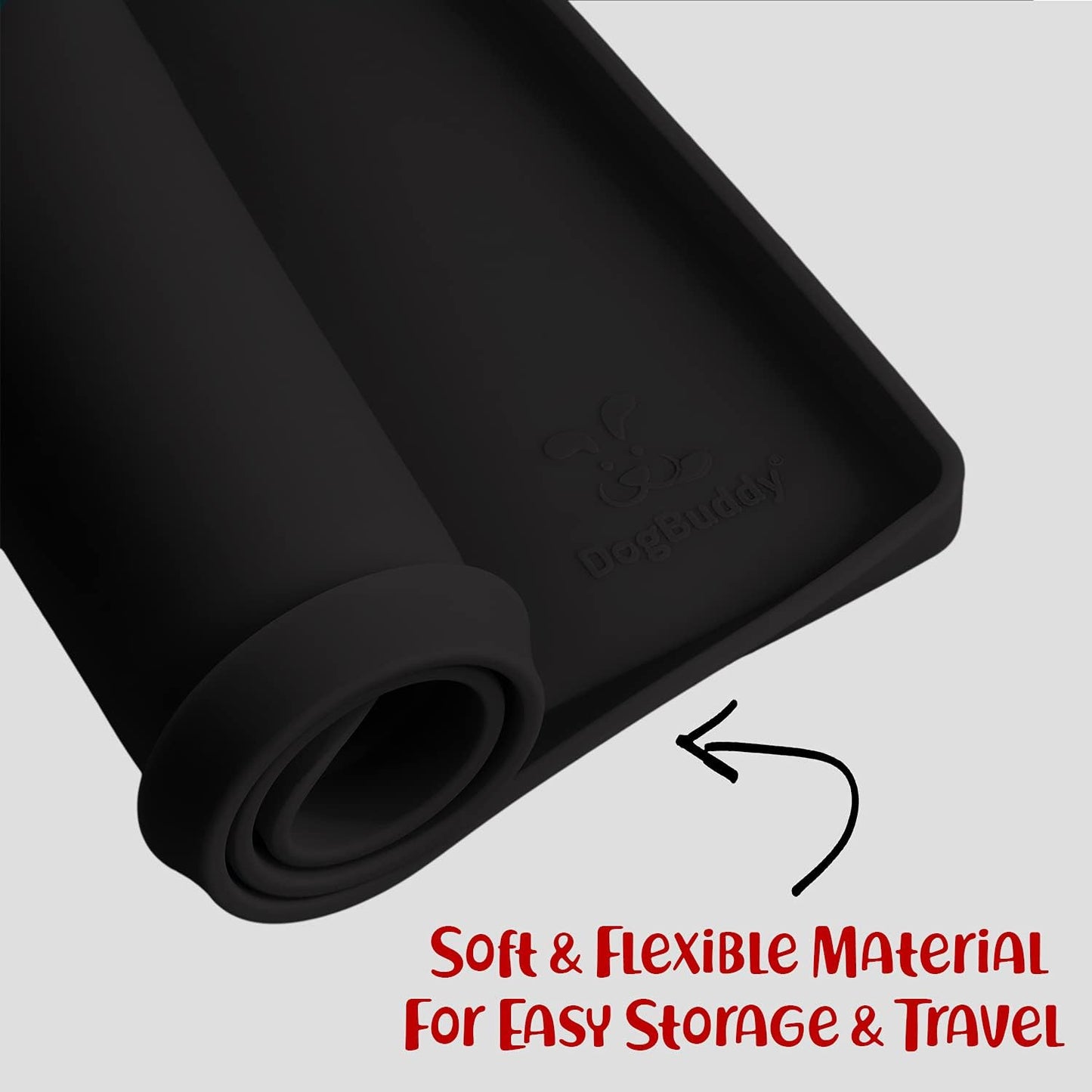 DogBuddy Dog Food Mat – Waterproof Dog Bowl Mat for Food and Water, Silicone Pet Feeding Mats for Floors, Non-Slip Placemat with High Edges for Dogs Bowls, Puppy Essentials (XL: 28" x 18", Black)