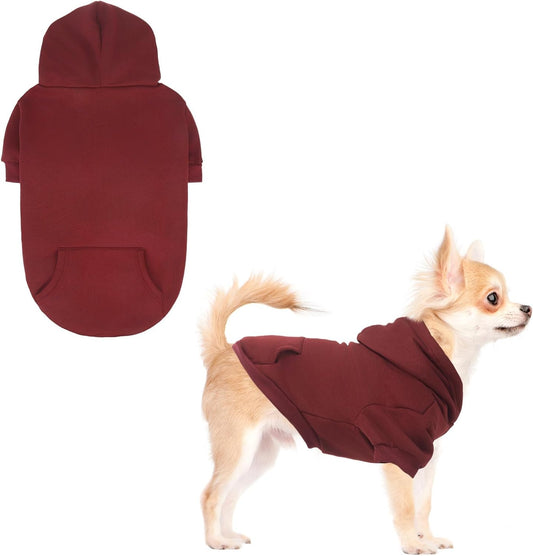 KOOLTAIL Basic Dog Hoodie - Soft and Warm Dog Hoodie Sweater with Leash Hole and Pocket, Pet Winter Coat, Cold Weather Clothes Sweatshirt for Small Medium Large Dogs Puppy Cat Boys Girls,Deep Red S