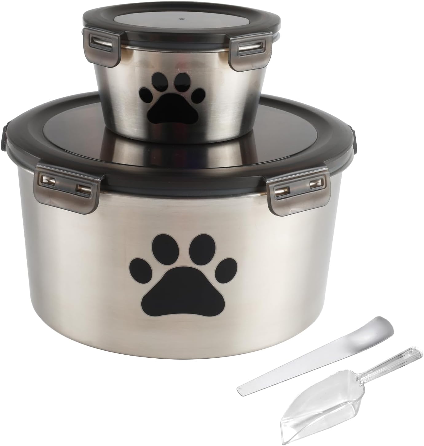 2Pack Cat Food Container, Reusable Can Cat Food Storage Container with Airtight Lid,Stainless Steel Pet Food Storage Containers,2 Cat Food Spoons for Dog Food Storing,Keep Canned Cats Food Fresh