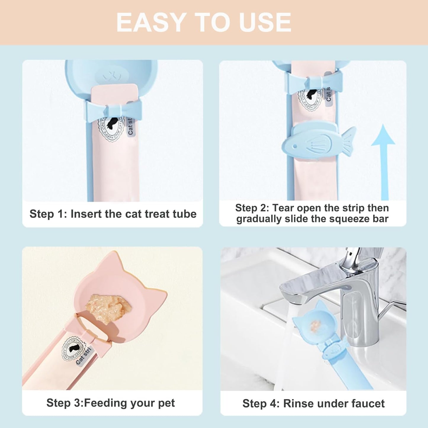 PETPAWLOVELY-3PCS Cat Treat Spoon Squeeze,Cat Strip Feeder spoon,Multi-Function Cat Treat Dispenser,Easy Feeding Cat Spoon for Licky Treats,Cat Food Spoon for Wet Food(3 Color)