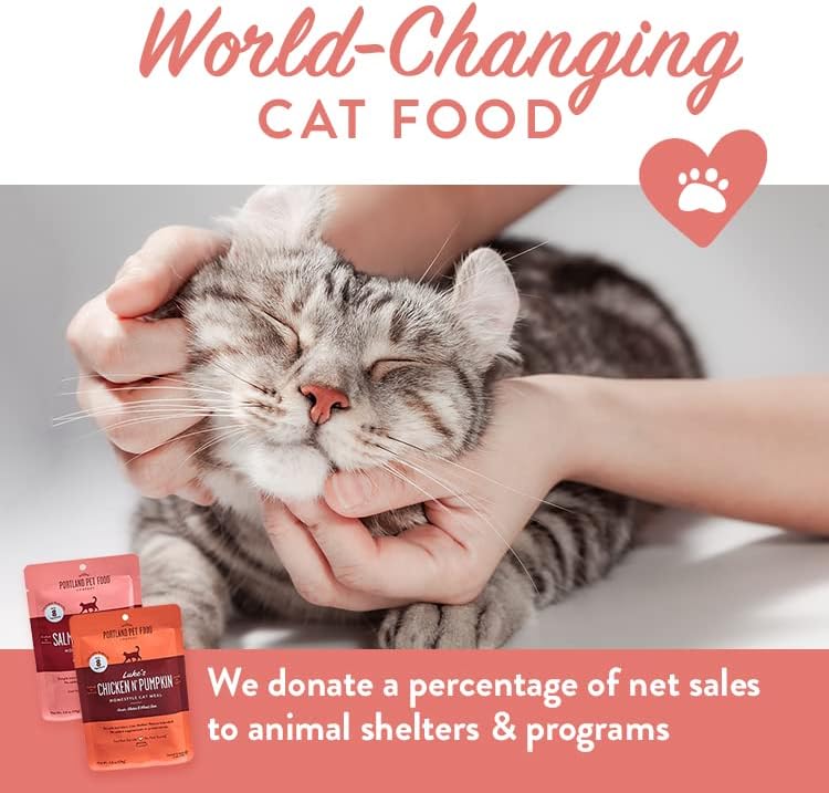 Portland Pet Food Company Human-Grade Mixed Variety Pack Wet Cat Food Pouch Luke's Chicken N' Pumpkin - Moist, Soft Cat Food Mixer, Topper, and Rotational Meal - 12 Pack