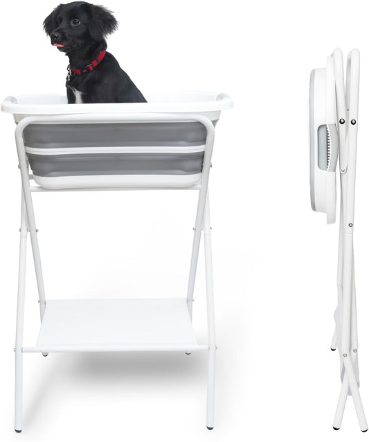 Smoochie 2 in 1 Dog Bathtub Washing Station, Elevated Pet Bath Tub, Collapsible and Portable Bathtub for Dogs, Cats Bathing, Shower and Grooming, Indoor and Outdoor