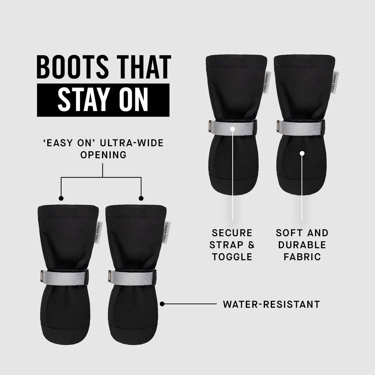 Canada Pooch Dog Winter Boots - Paw Protection, Anti-Slip Dog Shoes with Reflective Strap, Easy On for Small Medium Large Dog Booties - Black, Size 3