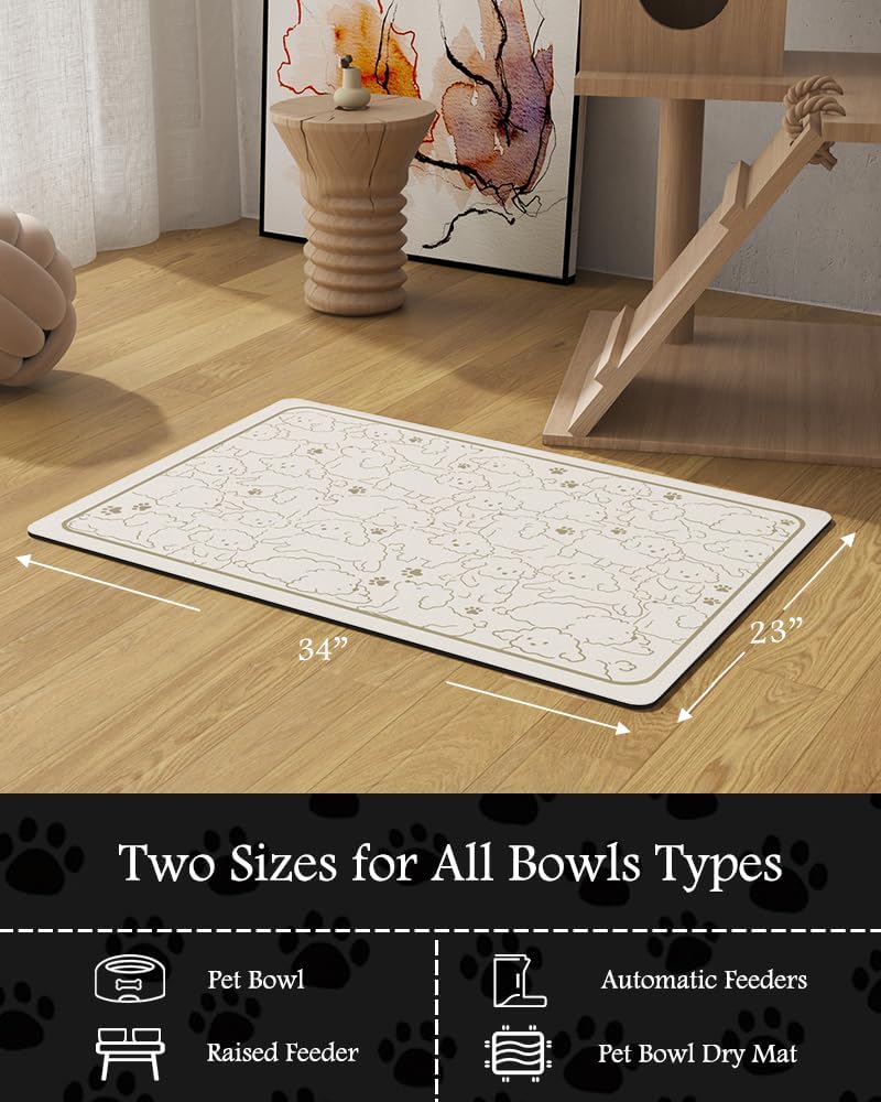 Pet Feeding Mat-Absorbent Dog Mat for Food and Water Bowl-No Stains Quick Dry Water Dispenser Mat-Dog Accessories Pet Supplies-Bowl for Messy Drinkers（FRAMEDOGS,23"x34"