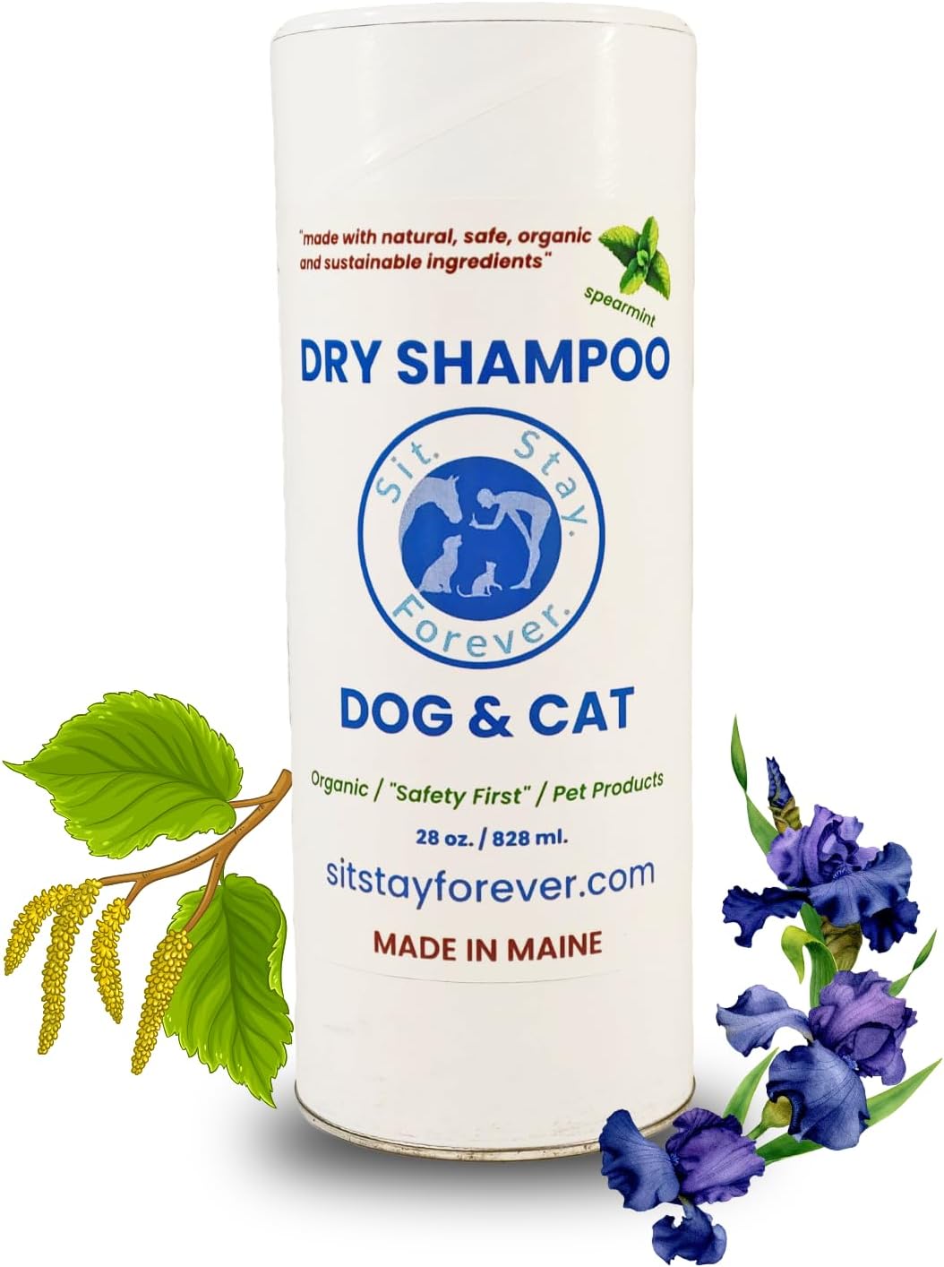 Sit. Stay. Forever. Dry Shampoo for Dogs & Cats – Organic Dry Bath Powder, Talco para Perros, Hypoallergenic, Odor Control for Smelly Dogs, No-Rinse, Anti-Itch, Safe & Natural, Made in The USA, 7 oz
