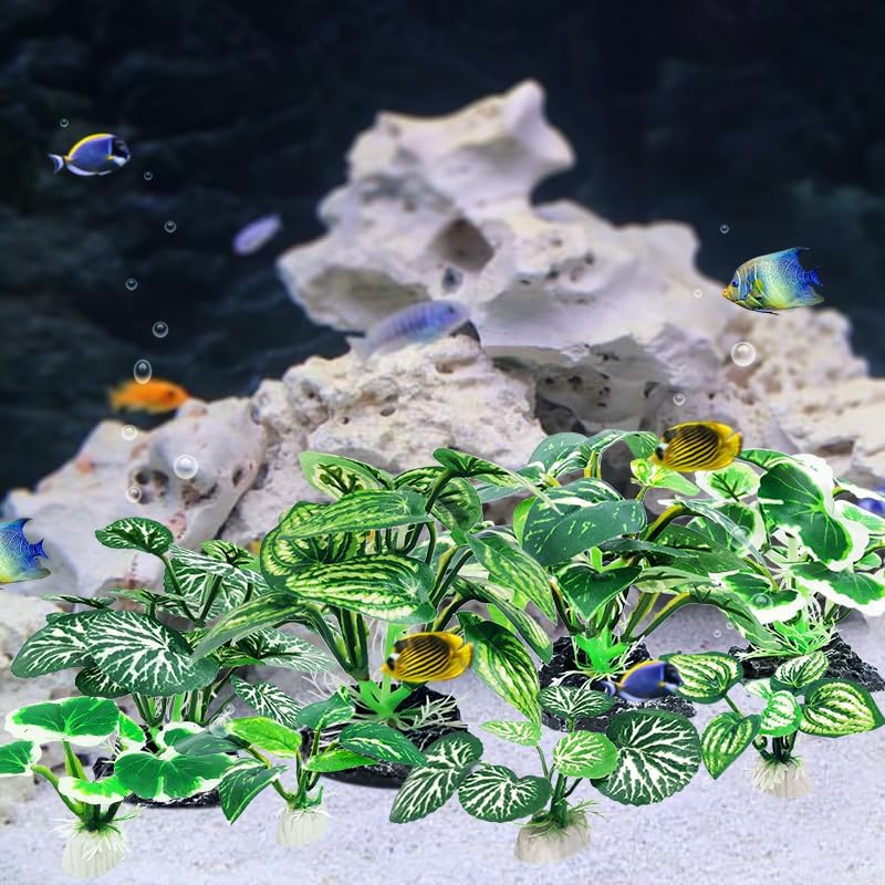 8PCS Betta Fish Tank Decorations Aquarium Decorations Artificial Plastic Plants Ornament for Hiding Fish Reptil