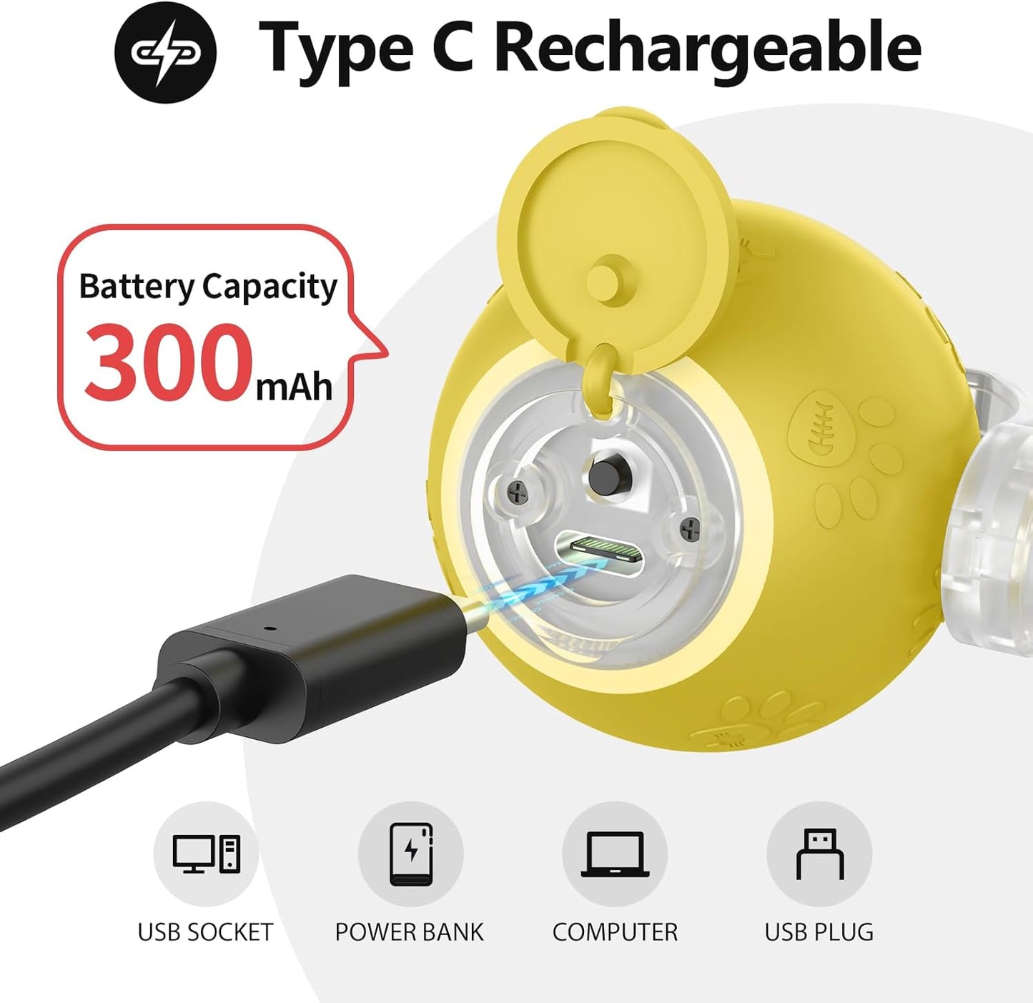 Interactive Cat Toys, Automatic Moving Cat Toys for Bored Indoor Adult Cats, Fast Rolling, Chirping & Motion-Activated Kitty Toys, Fun Gift for Cats with Speedy Tail 2.0, USB Rechargeable, Yellow