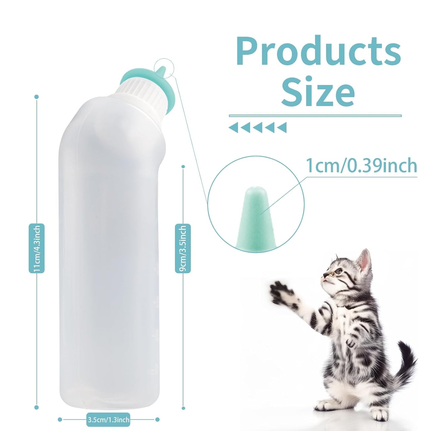 5Pack Kitten Bottle for Nursing Puppy Milk Kitten Bottles Feeding Kit Silicone Nipple for Newborn Pets Kittens, Puppy,Squirrel (Green)