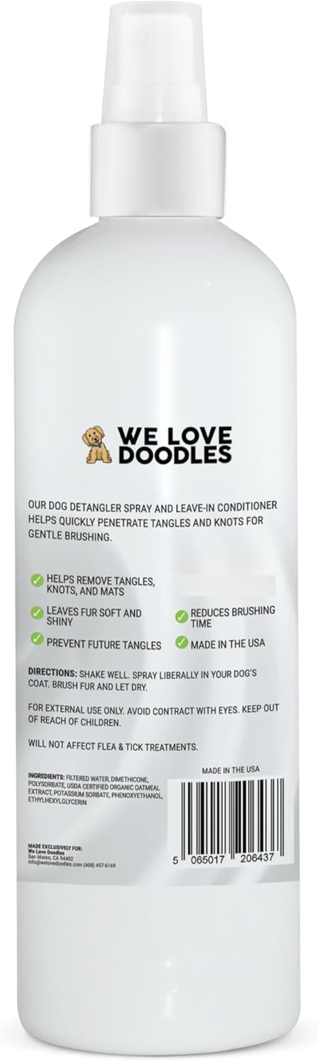 We Love Doodles Dog Detangler Spray - Leave-in Conditioner for Dogs - Dog Detangling Spray - Dematting Spray for Dogs - Tangle Remover - Made in The USA (Hypoallergenic Unscented)