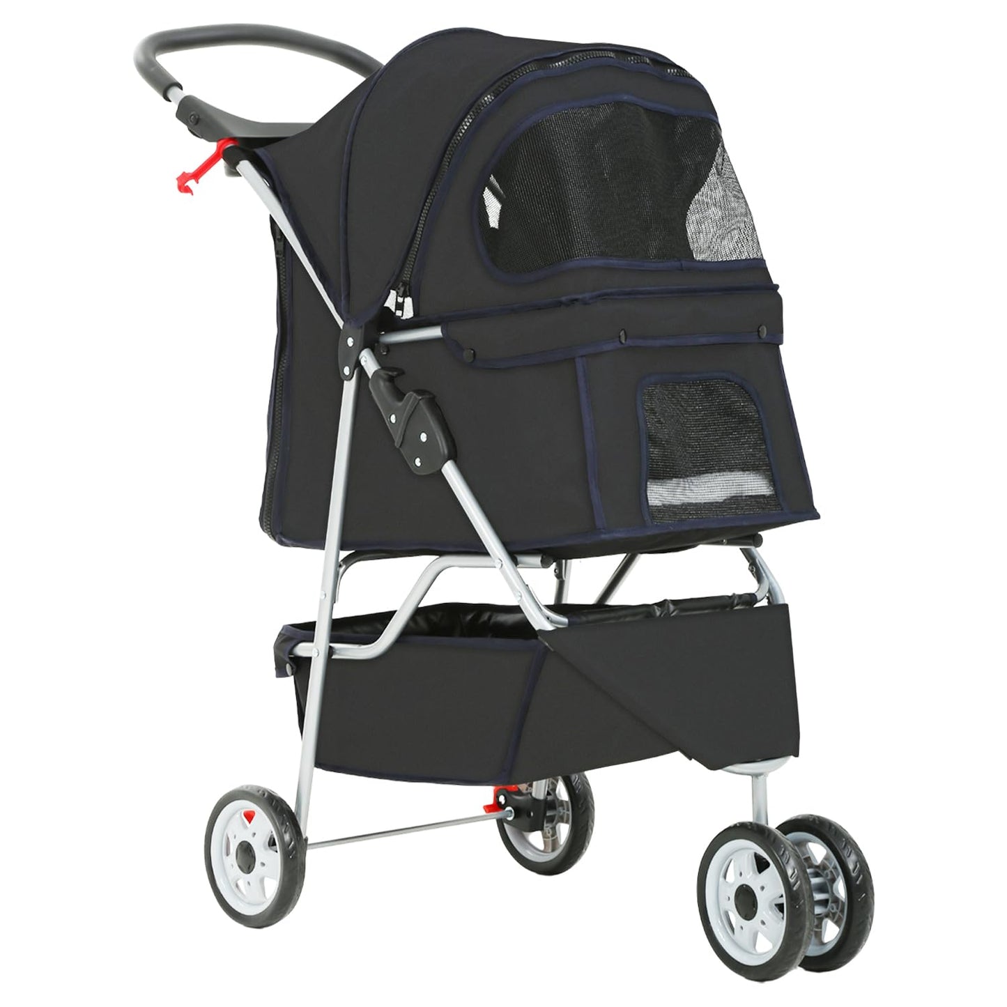 Pet Stroller Dog Stroller Portable Travel 3 Wheel Foldable Cat Stroller with Storage Basket and Cup Holder for Small and Medium Cats,Dogs,Puppy,Black