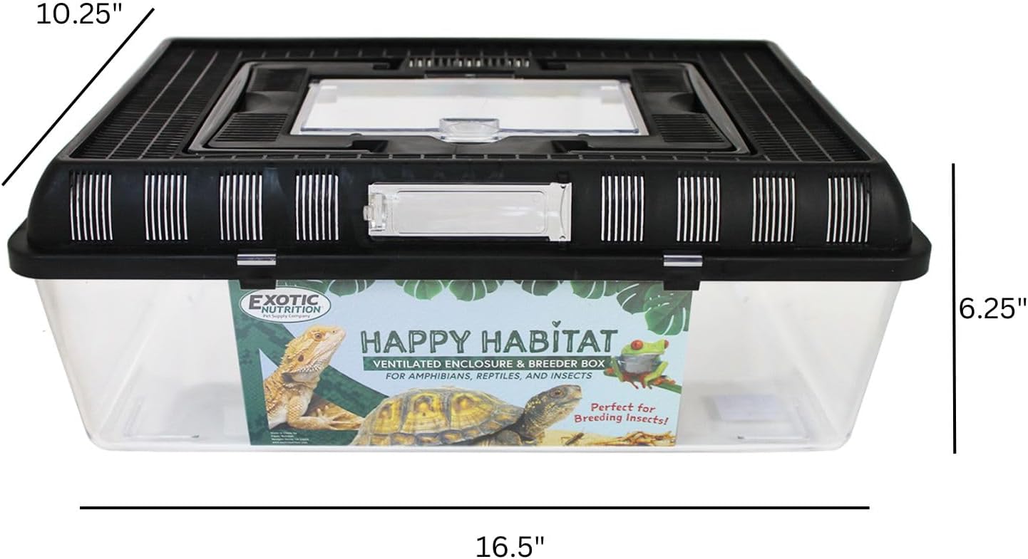 Happy Habitat (Large) - Ventilated Enclosure & Breeder Box - for Live Feeder Insects, Reptiles, Amphibians & Other Small Pets - Durable Plastic Portable Terrarium