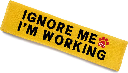 Ignore Me I'm Working Dog Leash Sleeve, Funny Yellow Dog Alert Hanging ID Patch Tag, Do No Pet Leash Wrap Pet Birthday Gifts