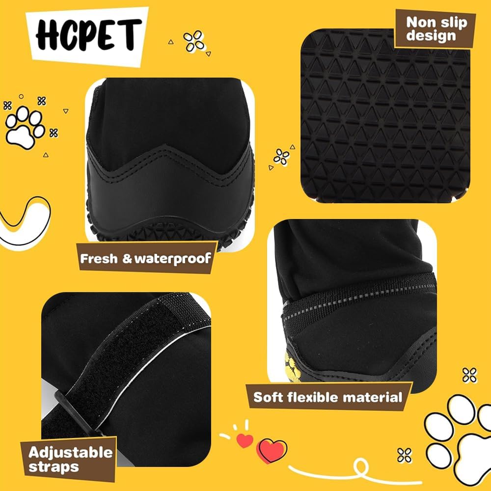 Hcpet Dog Shoes, Dog Boots & Paw Protectors for Winter Snowy Days, Rainy Weather, Outdoor Anti-Slip Sole Dog Booties for Hardwood Floor Black-Leg 2