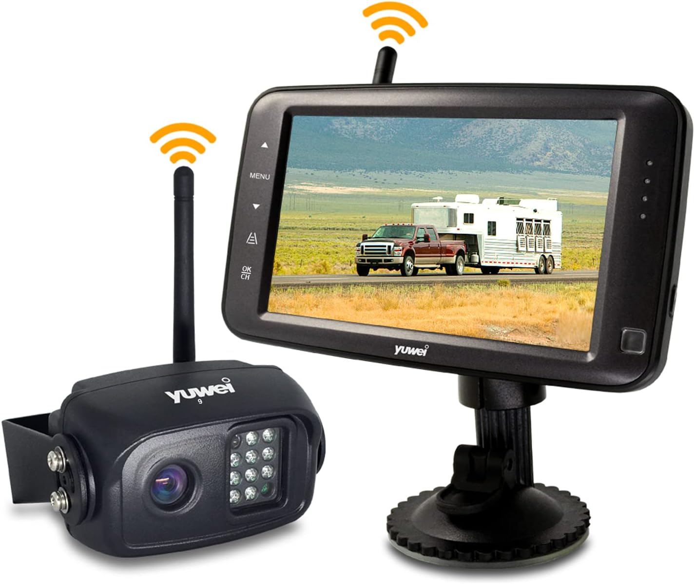 Wireless Backup Camera with 5 inch Split Screen, Ip69k Waterproof Wireless Rear View Camera with Night Vision, Support add 2nd Wireless reversing Camera for Trailer, Rv, Trucks, Motorhome, etc