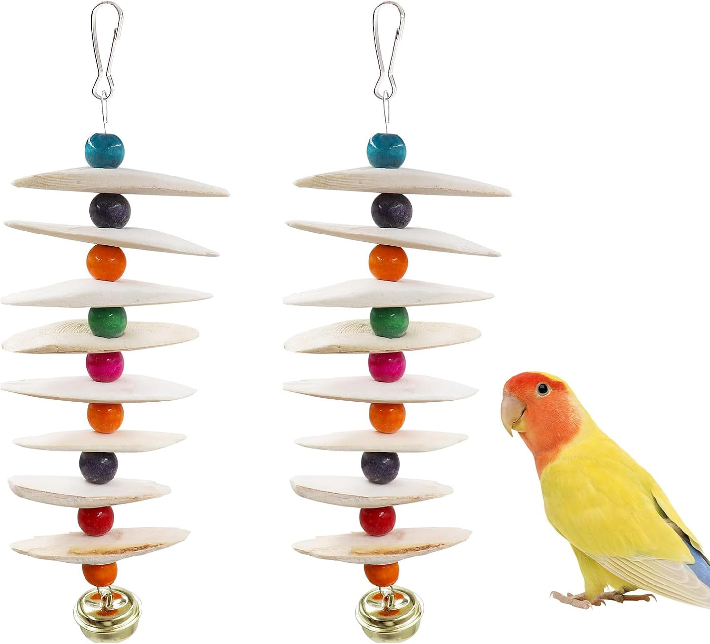 2 Pack Bird Toys with Cuttlebone, Parakeet Toys, Bird Beak Grinding Stone, Cage Accessories for Parakeets, Cuttlefish Bone for Budgies, Cockatiels, Lovebirds, Green Cheeks, Small to Medium Birds