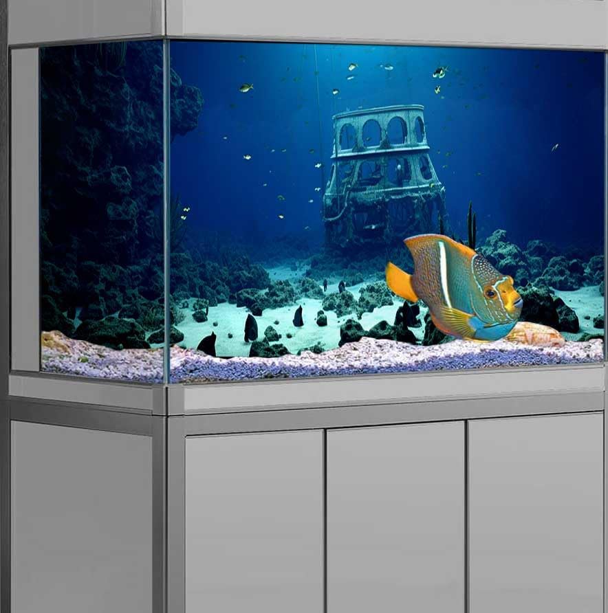 72X18IN Natural Underwater Aquarium Background, Pictures 3D Fish Reef Fish Tank Decoration Background, with 8 EVA Double-Sided Tape