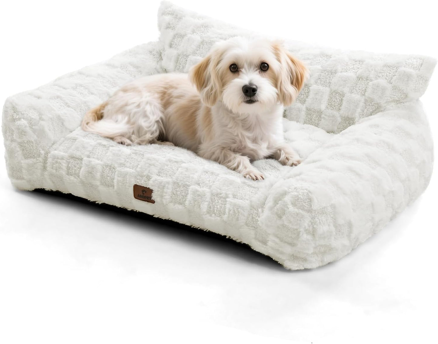 Cat Bed Dog Couch for Puppy and Kitten, Fluffy Dog Bed Medium Dogs Couch, Supportive Cat beds for Indoor Cats, Washable Cover & Non-Slip, 32 inch, White