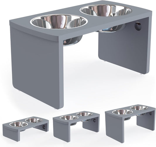 Elevated Dog Bowls, Bamboo Raised Dog Bowl for Large Dogs & Medium Dogs, with 2 Stainless Steel Bowls (10'' Tall–48 oz Bowl)