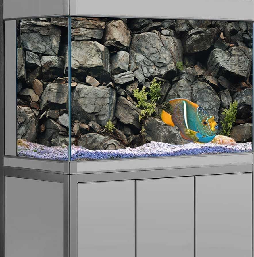 30X18IN Stone Aquarium Background, Rock Fish Tank Background, Natural Rocky Glass Terrarium Background with 8 EVA Double-Sided Tape