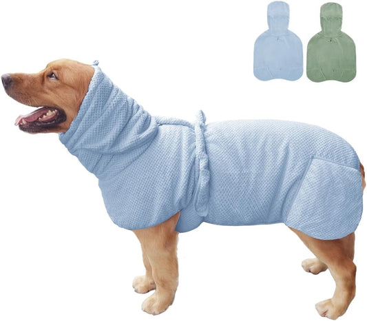 Medium to Large Size Dog Bathrobe, Quick Drying Super Absorbent Used for After Bathing, Warm Dog Towels, Adjustable Hoodies and Belts for Pet Dogs Bath Clothes Products(Blue Jacquard, 2XL)