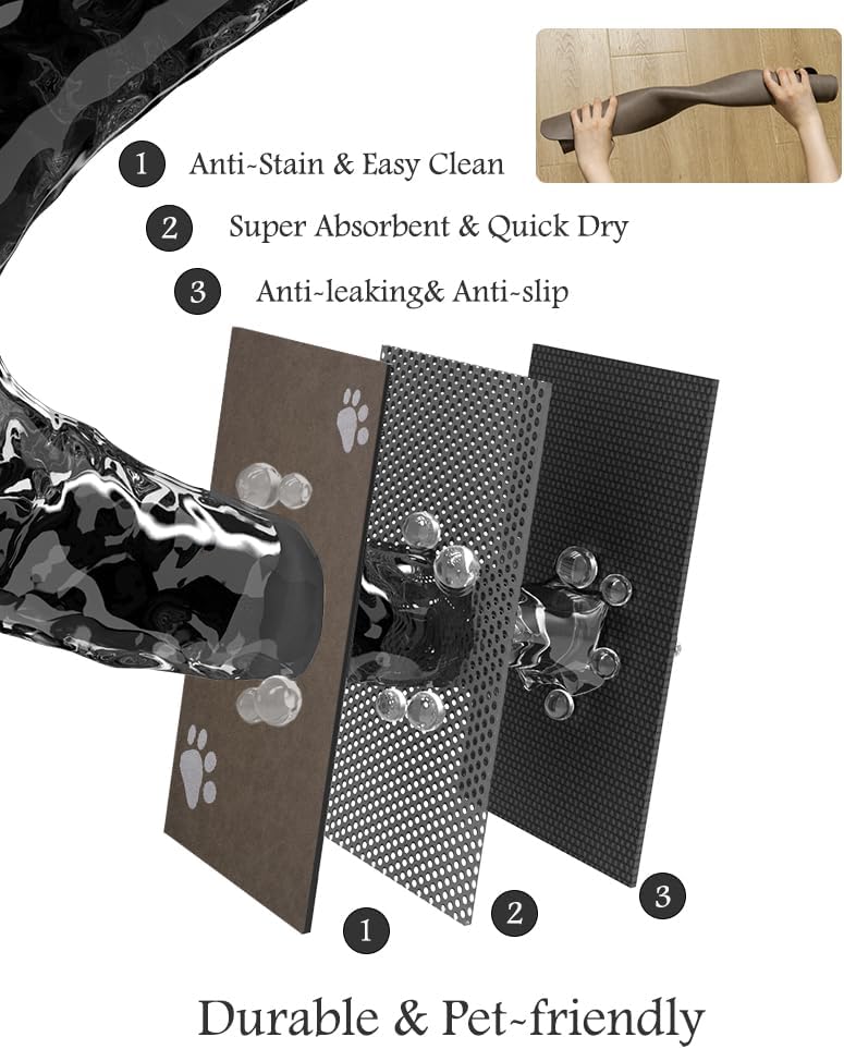 Pet Feeding Mat-Absorbent Dog Mat for Food and Water Bowl-No Stains Quick Dry Water Dispenser Mat-Dog Accessories Pet Supplies-Bowl for Messy Drinkers（Brown,17"x28"