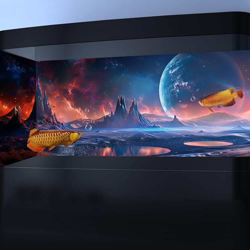 Scarlet Cosmic Aquarium Background,Cool Galaxy Parallel Space Themed Fish Tank Background, Tropical Desert Terrarium Background 48X24IN with 8 EVA Double-Sided Tape