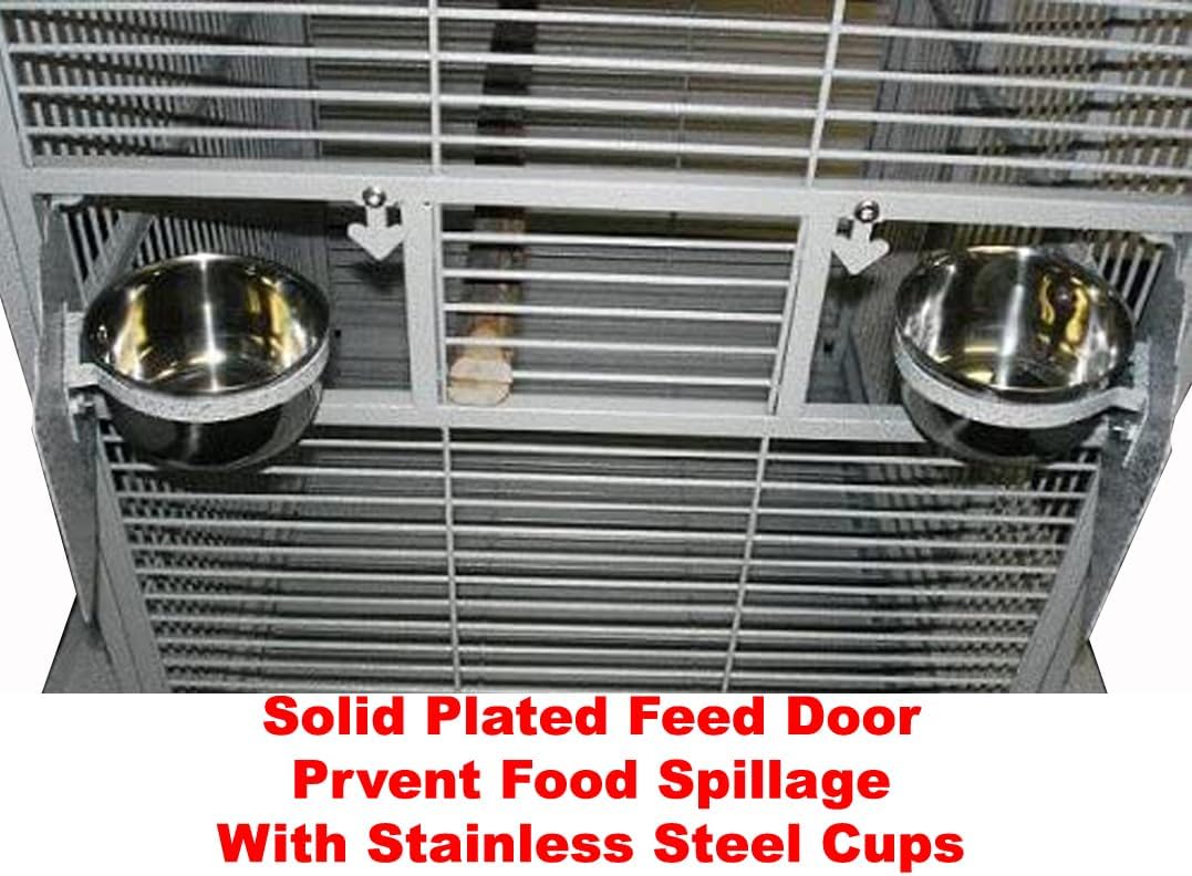 Extra Large Double Ladders Open Play Top Wrought Iron Bird Parrot Parttot Finch Macaw Cockatoo Cage, Include Seed Guard and Toy Hook (32" x 23" x 66"H White Vein)