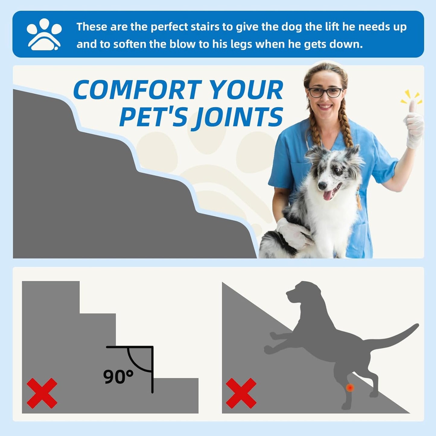 Dog Stairs 4 Steps for Small Dogs and Cats to Get on High Beds, Couch or Car, Pets Can Climb, Sit, Lie Down or Perch to Look Out Windows on The Spliceable Ramp, Provides Support, Beige（19" H）