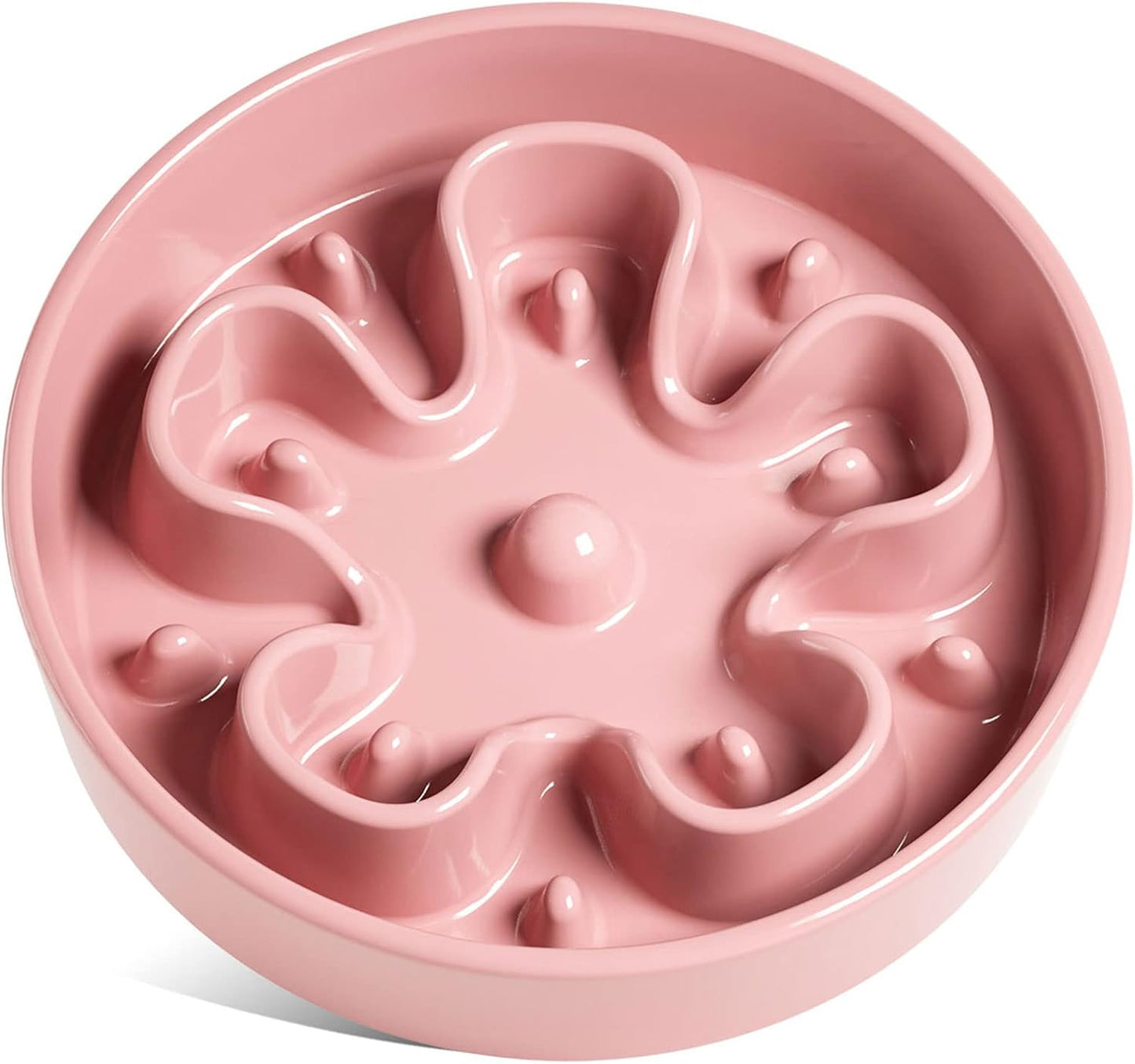 LE TAUCI Slow Feeder Dog Bowls Ceramic,3 Cups Slow Feeding Dog Bowl Medium Large Breed, Pet Bowl for Fast Eaters, Puzzle Pet Dishes, Pink Bloom