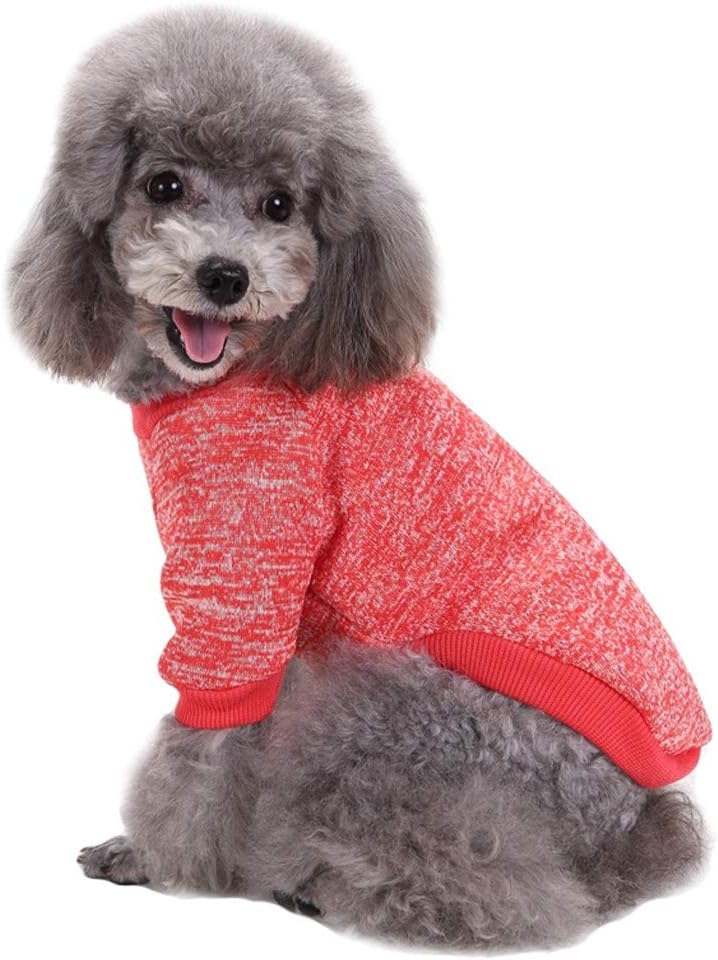 Jecikelon Dog Clothes Dogs Sweater Soft Puppies Clothing Winter Puppy Sweaters Warm Outfit for Dogs Small XXS XS Cat Apparel (Red, S)