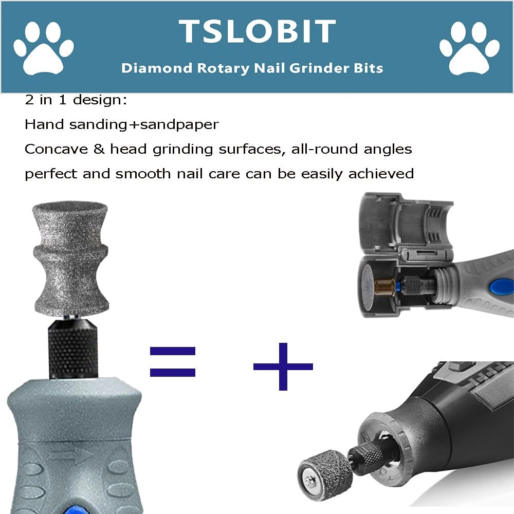 Diamond Dremel Dog Nail Grinder Attachment,1/8'' Pet Nail Grinder Wheel for Dremel Dog Nail Grinder, Diamond Rotory Bit for Dogs&Pets Nail Care,2-Pack（Large V）