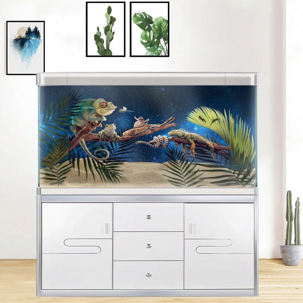 48X18IN Starry Aquarium Background, Art Starry Fish Tank Decorations Background, with 8 EVA Double-Sided Tape