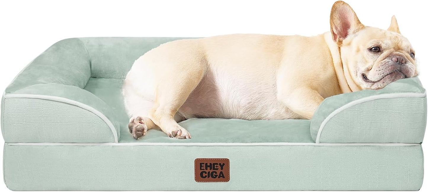 EHEYCIGA Orthopedic Dog Bed for Small Dogs, Waterproof Memory Foam Small Dog Beds with Sides, Non-Slip Bottom and Egg-Crate Foam Medium Pet Couch Bed with Washable Removable Cover, Sage Green