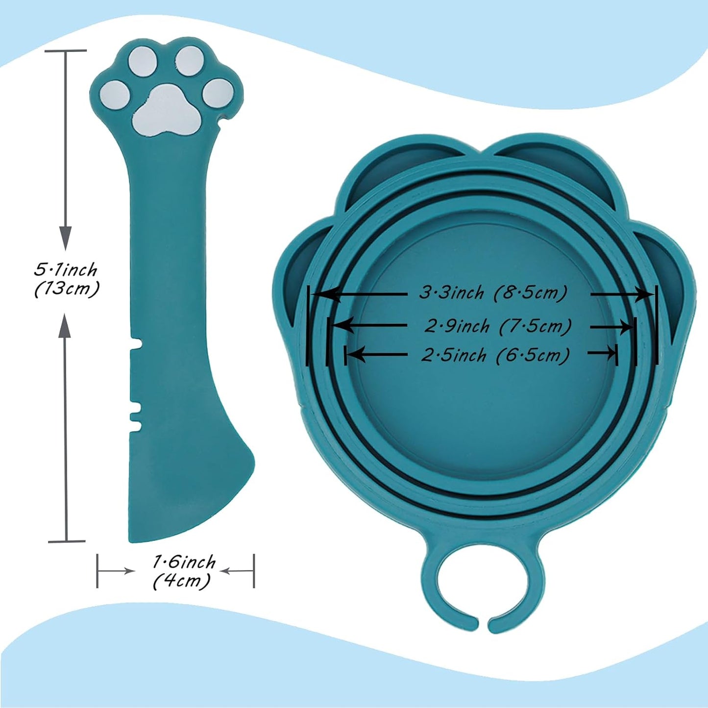 Cat Food Can Spoon & 3 Pcs Can Lids | Cute Paw Shape Can Covers & Cat Can Opener for Wet Food | Universal BPA Free Silicone for Cats and Dogs Food(Dark Blue)