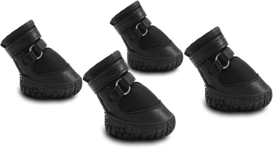 Dog Shoes for Small Dogs, Double Binding Straps Puppy Boots & Paw Protectors for Summer Hot Pavement, Winter Snow Dog Booties with Anti-Slip Rubber Soles for Beach Hardwood Floor Black Size 1