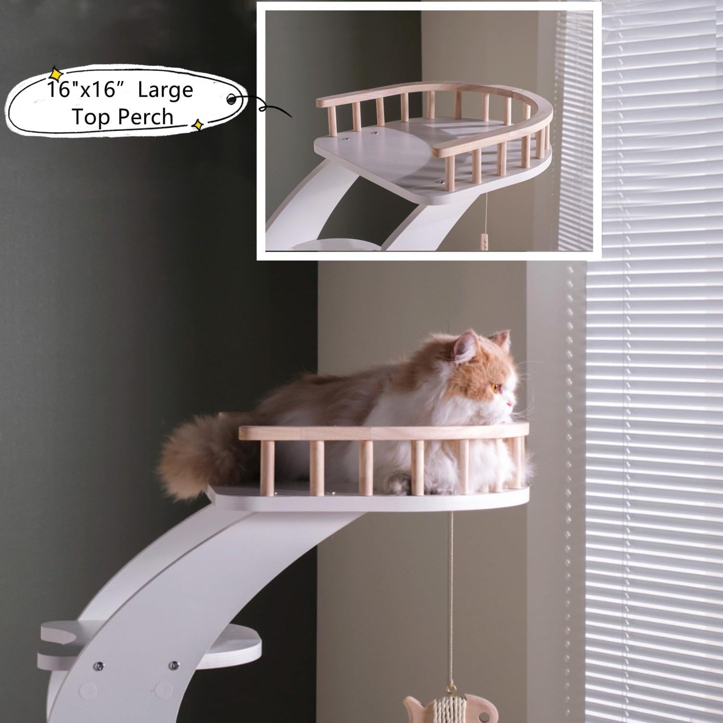 SHENGOCASE Modern Stylish 52.4 inches Tall Wooden Cat Tree Tower, Aesthetic Cat Condo Ladder with 5-Level Big Perch Platform Bed for Window Viewing Watching Large Scratching Post