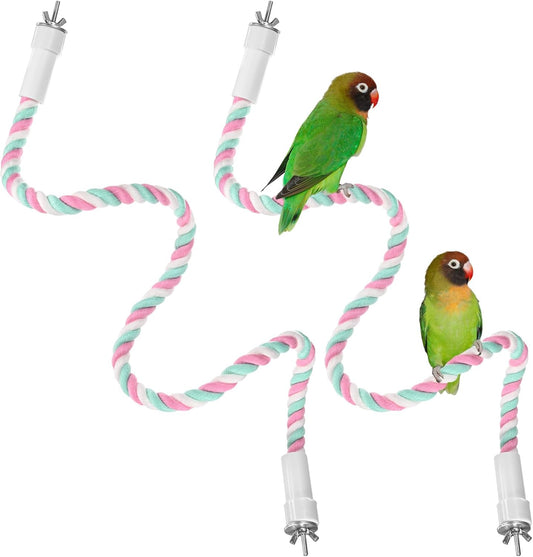 2-Pack Rope Perches for Bird Cages, 31.5 in Length Comfort Grip Flexible Rope Perch Beak & Paw Grinding for Parrots/Cockatiels/Parakeets, Bird Platform Sand [Pink Cyan]