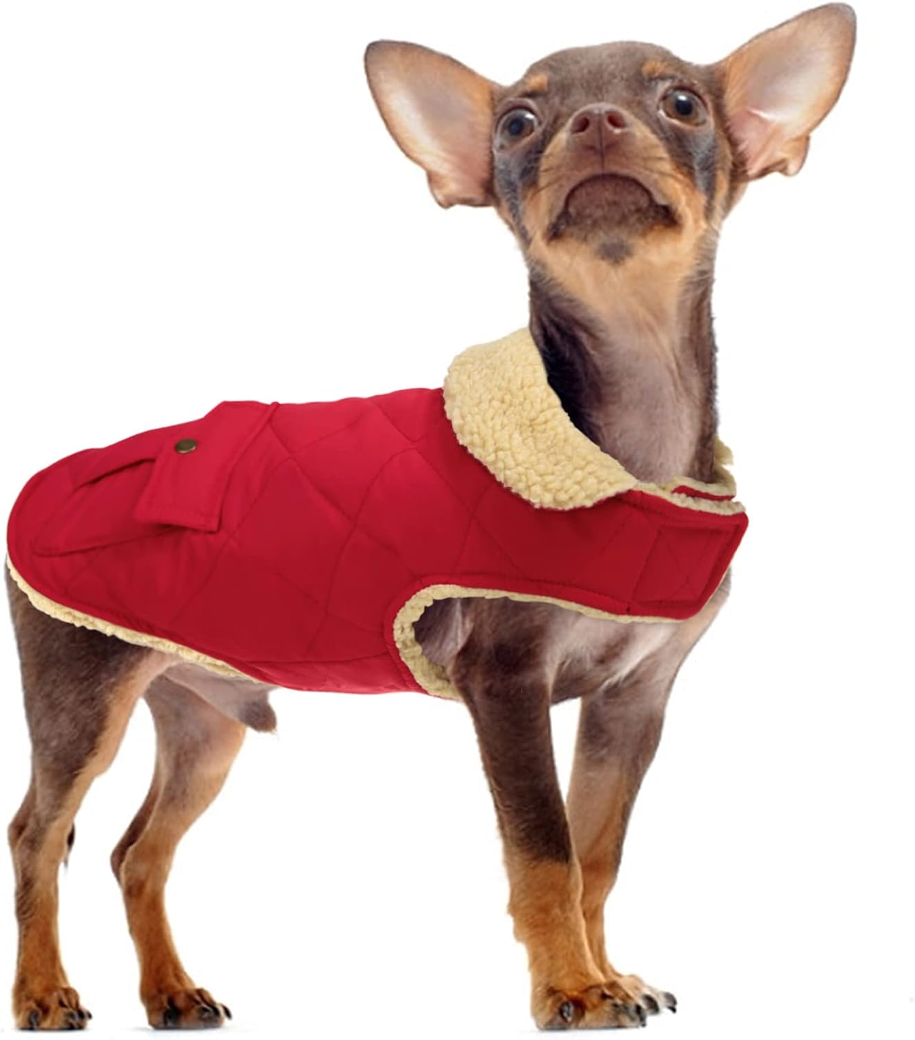 Queenmore Warm Coat for Cold Weather, Quilting Winter Jacket With Ultra Thick Plush Lining and Storage Pockets (Red, X-Small)