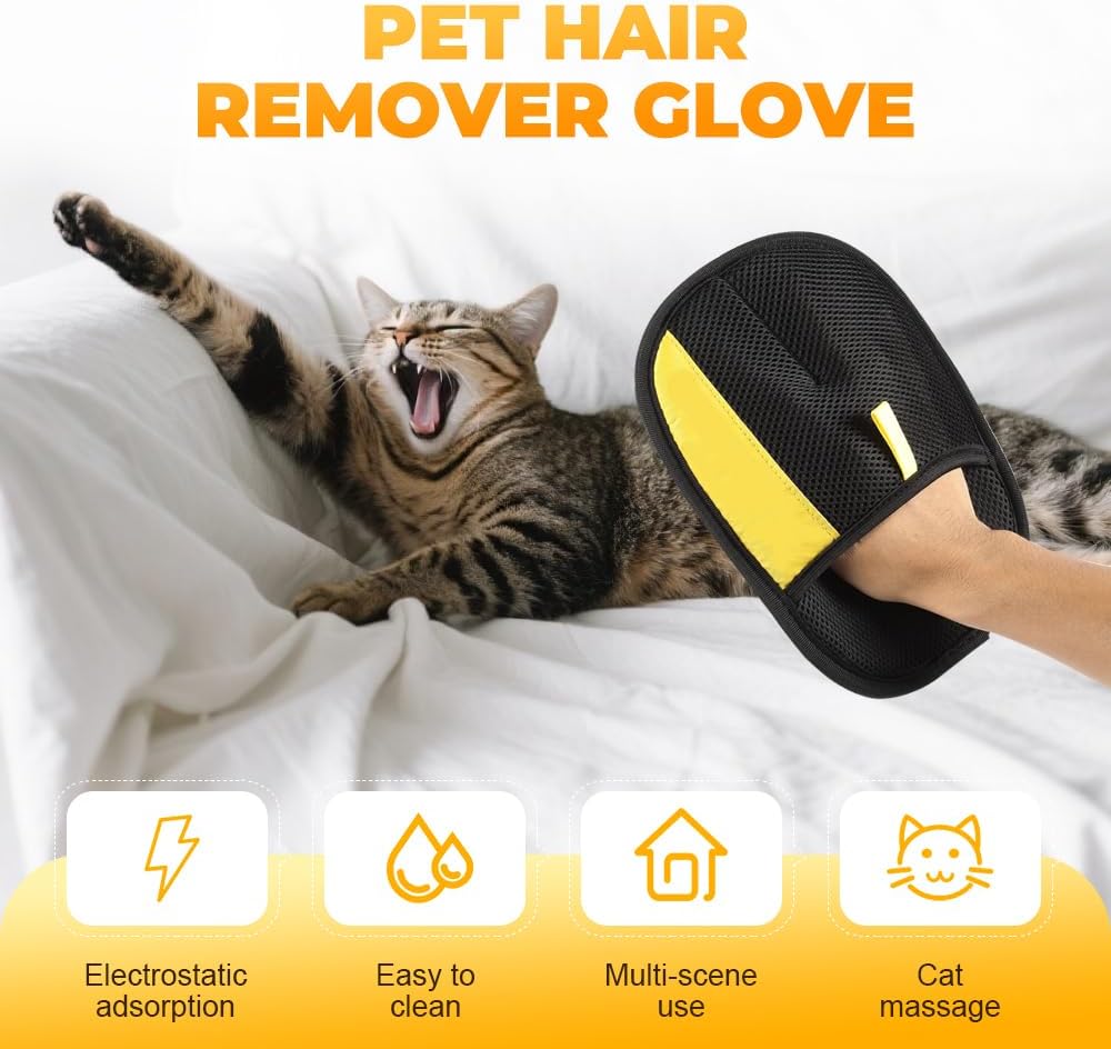 Pet Hair Removal Glove for Cats & Dogs, 2025 New Pet Hair Remover Electrostatic Gloves Pet Hair Remover Glove for Couch, Furniture, Carpet, Curtain, Washable Reusable Animal Fur Removal Tool (2PCS)