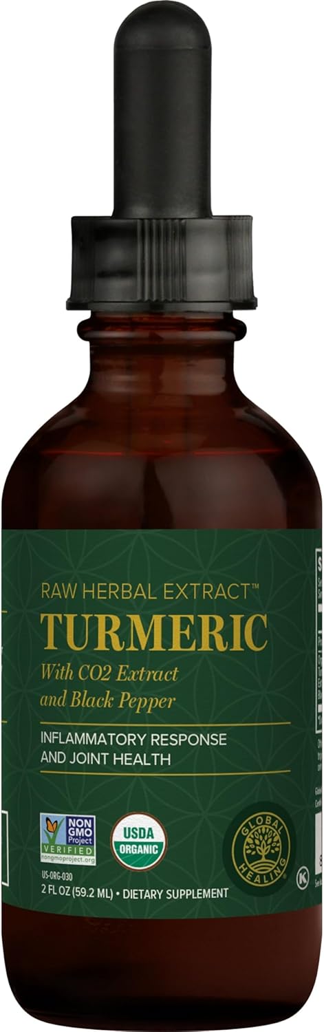 Global Healing Organic Turmeric Curcumin Supplement with Black Pepper Extract Liquid Drops to Support Joint Mobility Relief and Digestive Health Multi Turmeric Supplement- 2 Fl Oz